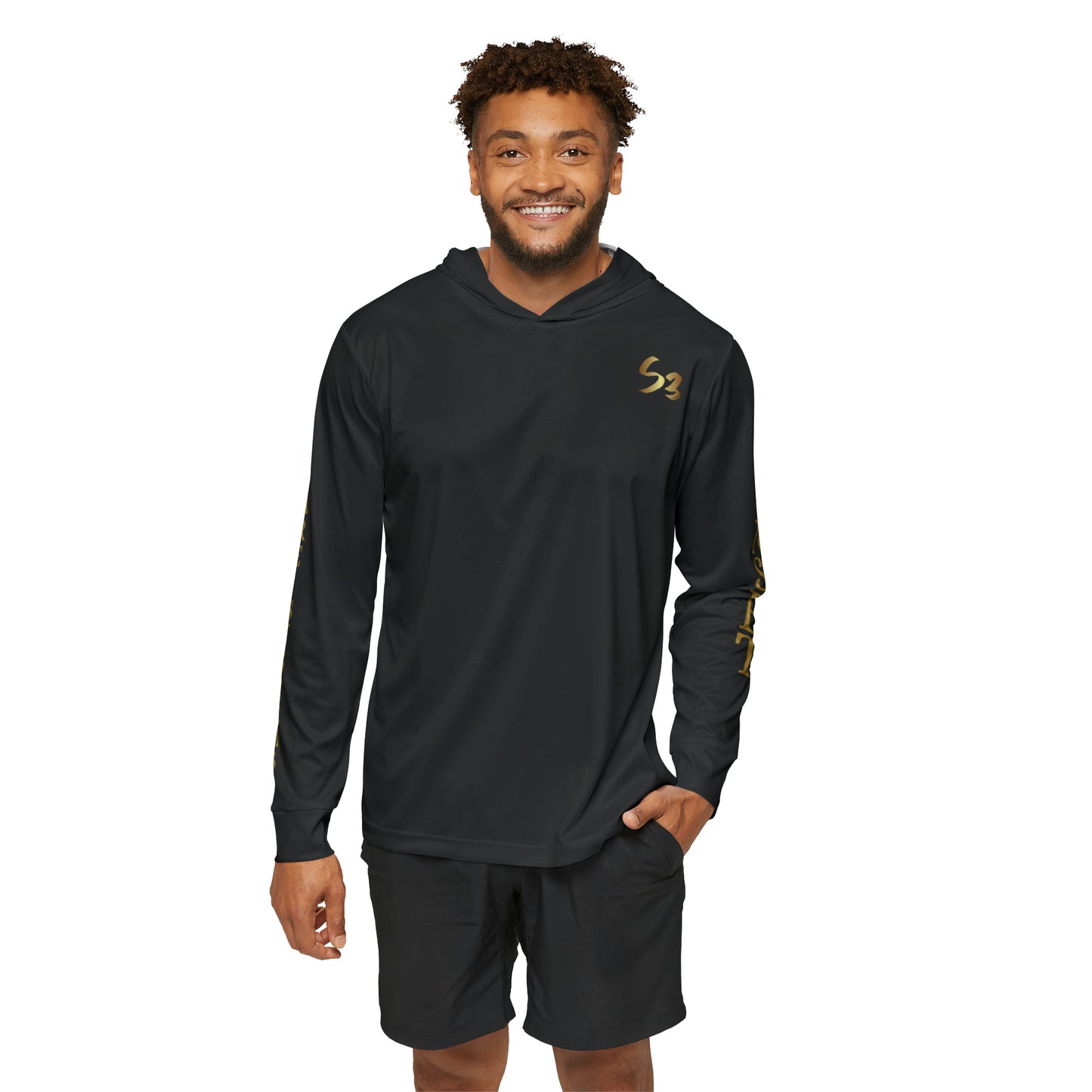 Black Men's Sports Warmup Hoodie (AOP)